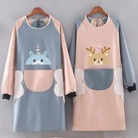 apron household kitchen waterproof and oil proof work clothes new korean style long sleeve cooking smock for adults and women