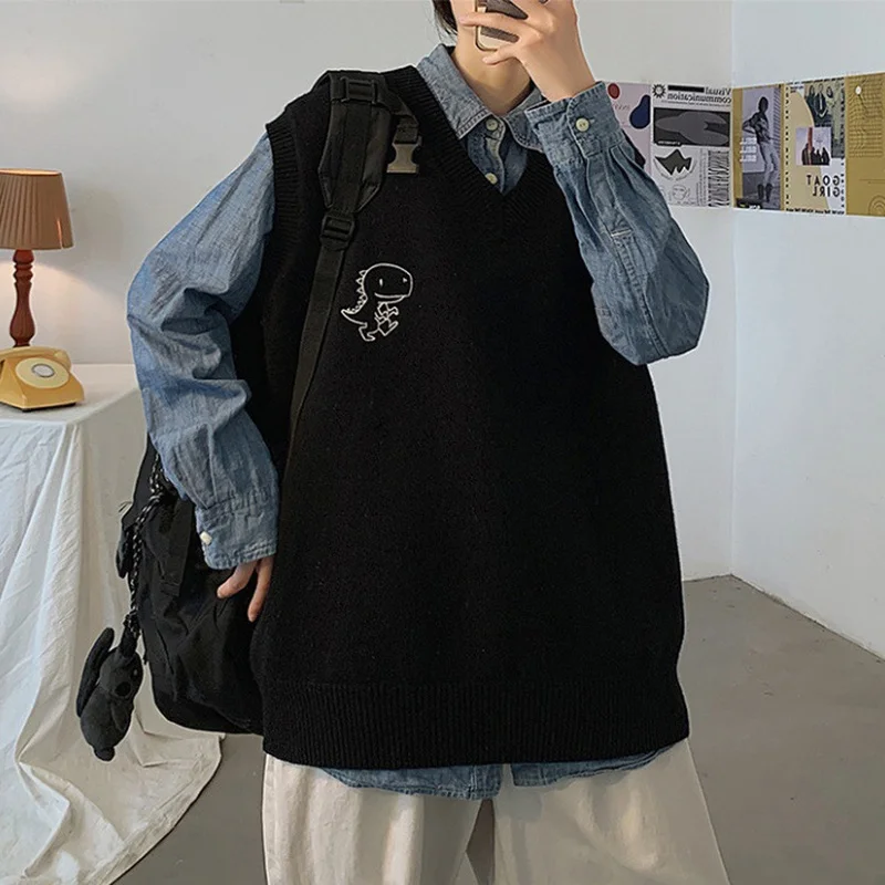 Мужской свитер с принтом свободные вязаные жилеты для студентов универсальные