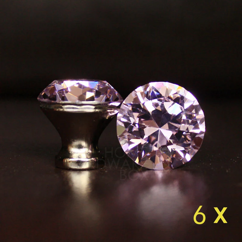 6 шт. Хрустальные Ручки для ящика 30 мм ручка кухонного шкафа Розовый стеклянный