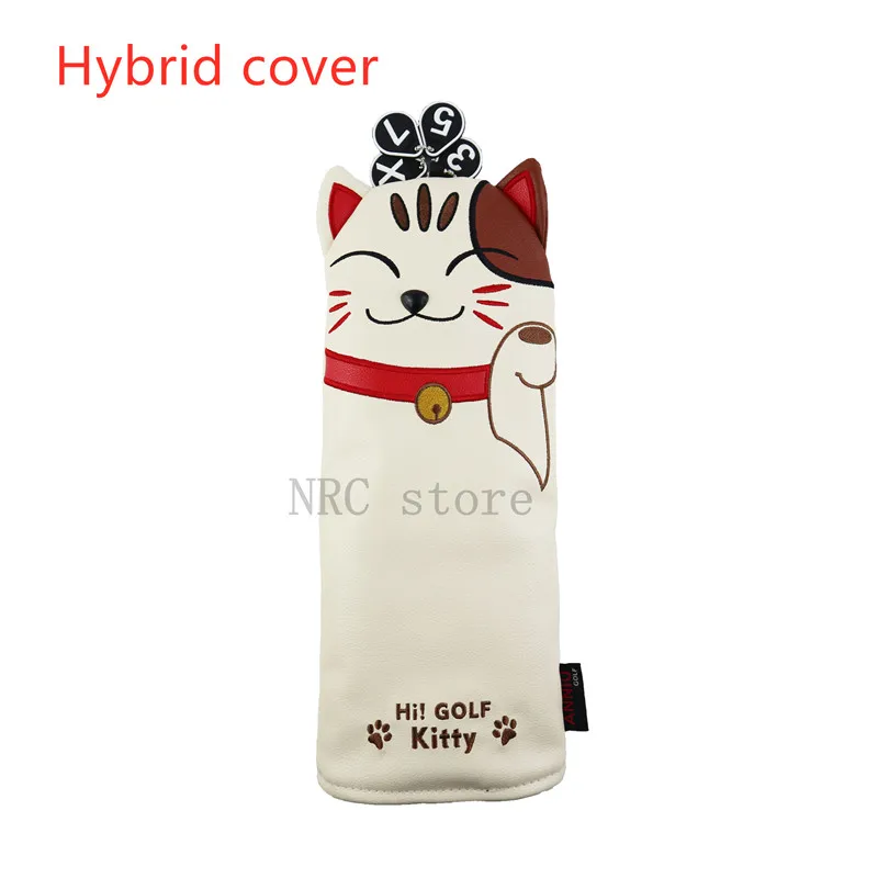hybird NRC Golf club чехлы на голову для головы водителя фарватера дерево гибридные Чехлы набор прекрасный гольф счастливый котенок мультфильм животных молоток клюшки - Цвет: hybird