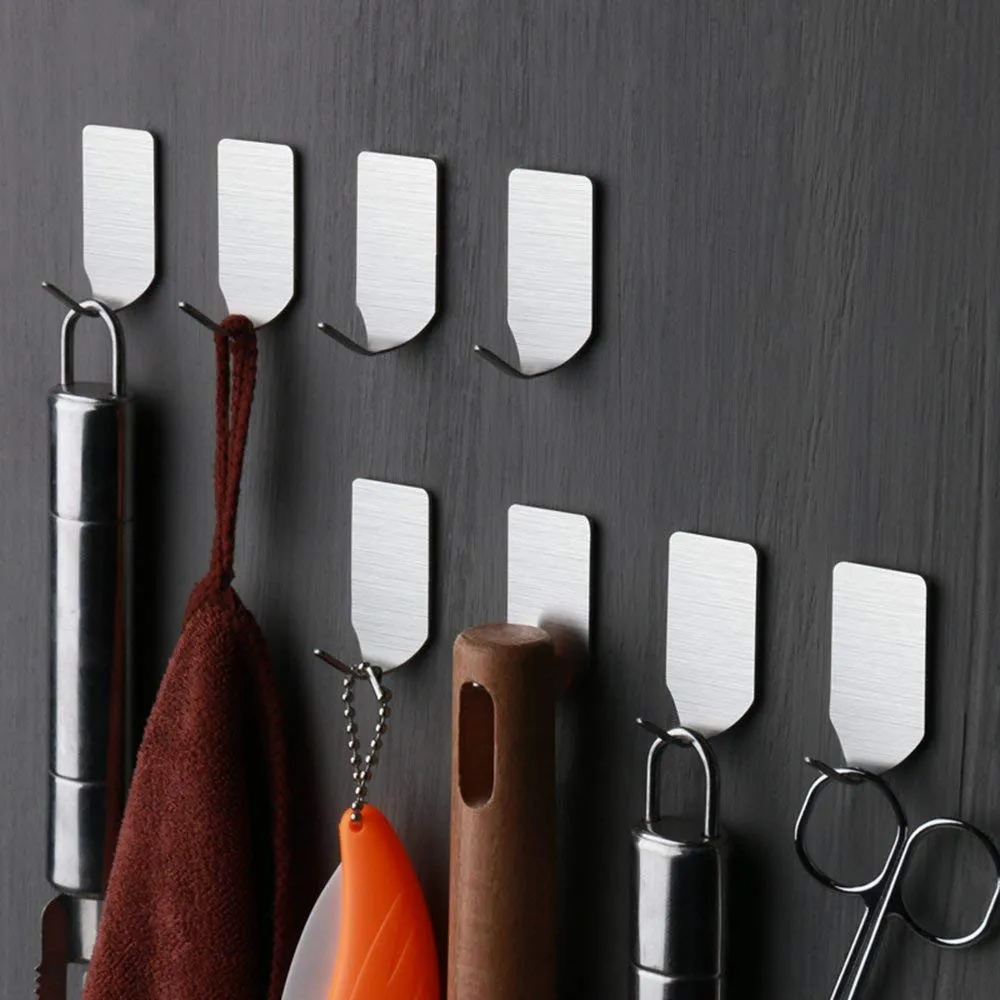 

8PCS Self Adhesive Home Kitchen Wall Door Stainless Steel Holder Hook Hanger Stainless Steel Small Hook Simple Hook Silver