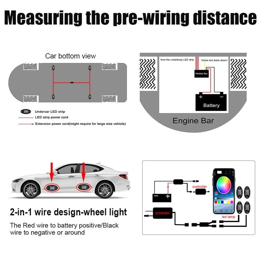 4/6/8 In 1 RGB LED Rock Lights Bluetooth-Compatible APP Control Music Sync Car Chassis Light Undergolw Waterproof Neon | Автомобили и