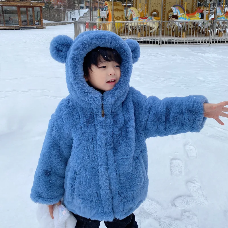 

Kids Fur Winter Clothes Imitation Rabbit Fleece Jacket Boys Girls Cotton-padded Coat Thickened Baby Padded Overcoat Wool Sweater