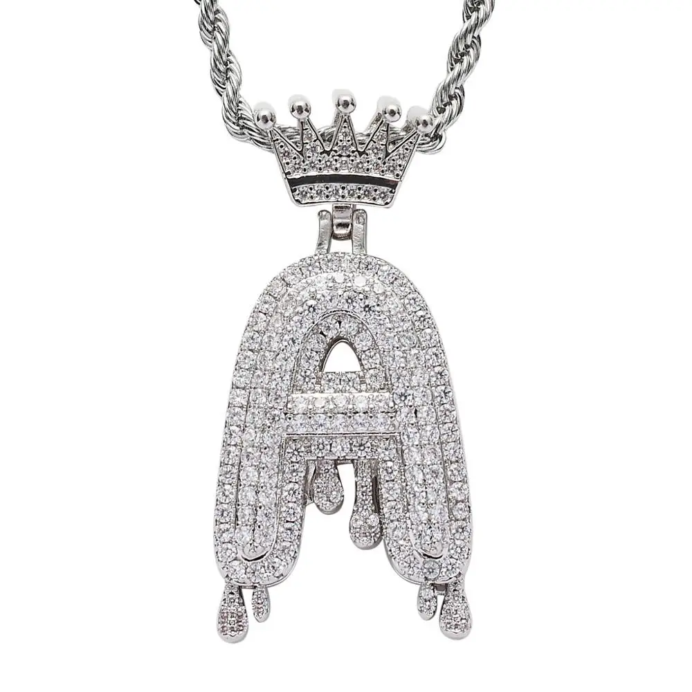 

Crown Letter Pendant Gold Hip Hop Iced Out Bling Rope Necklace Trendy Rapper Jewelry Cubic Zirconia MSNP0292P