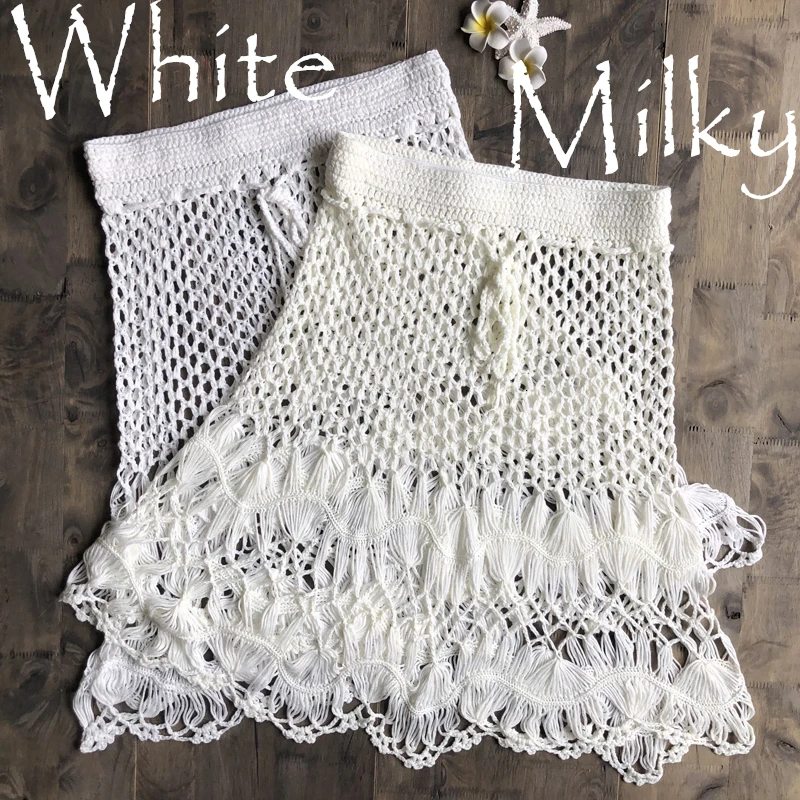 Вязанные крючком бикини Boho Хлопковые вязаные мини юбки женские летние пляжный с завышенной талией выдалбливают мини юбки крутые горячая распродажа