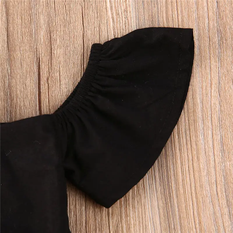 Комплект летней одежды для маленьких девочек черный топ с открытыми плечами и