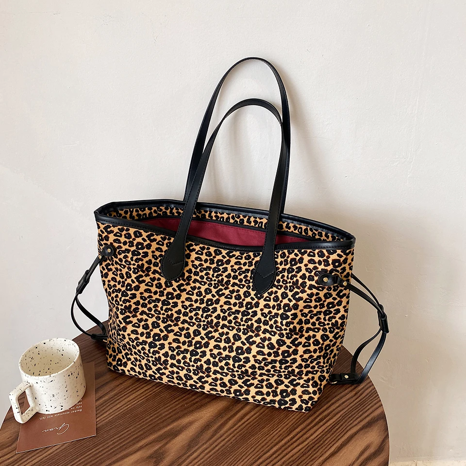

Retro 2021 Leopard Print PU Leather Women's Big Tote Luxury Ladies Handbags Designer Lady Shopper Shopping Shoulder Bags