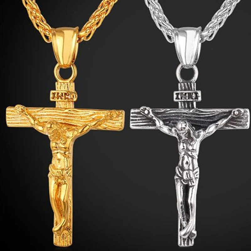

Fashion Jesus Christ Cross Pendant Necklaces Stainless Steel Gold Cross Chain Necklace for Women Men Hip Hop Cool Accessory Gift
