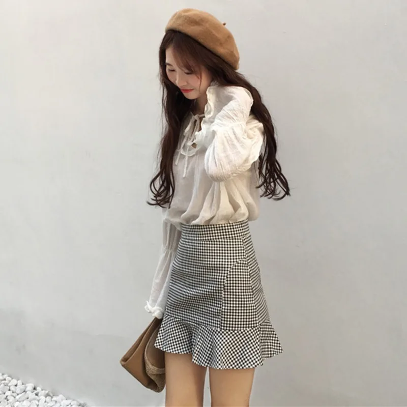 

Sexy Girls High Waist Mini Skirt Preppy Style Plaid Ruffles Women Chic Autumn Pencil Skirts