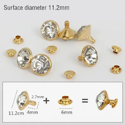 Gold 11.2mm 50 комплектов 5-11 мм с отделкой кристаллами, стразами, заклепками, стразами, шпильки DIY, сумка для одежды, кожаные декоративные шипы для перекуса, стеклянные сверла для ногтей - Цвет: Gold 11.2mm