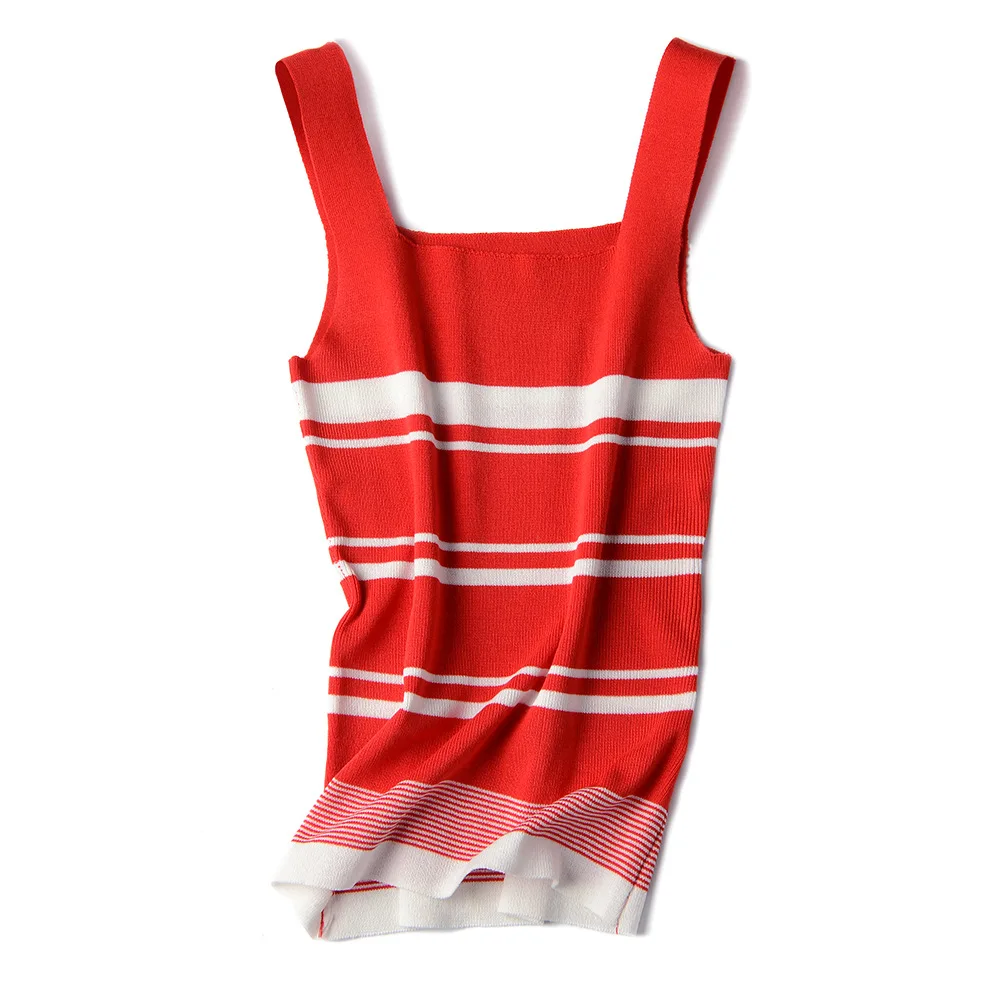 

Hlbcbg Square Neck Sleeveless Summer Crop Top White Women Black Stripel Basic T Shirt Off Shoulder Cami Sexy Backless Tank Top