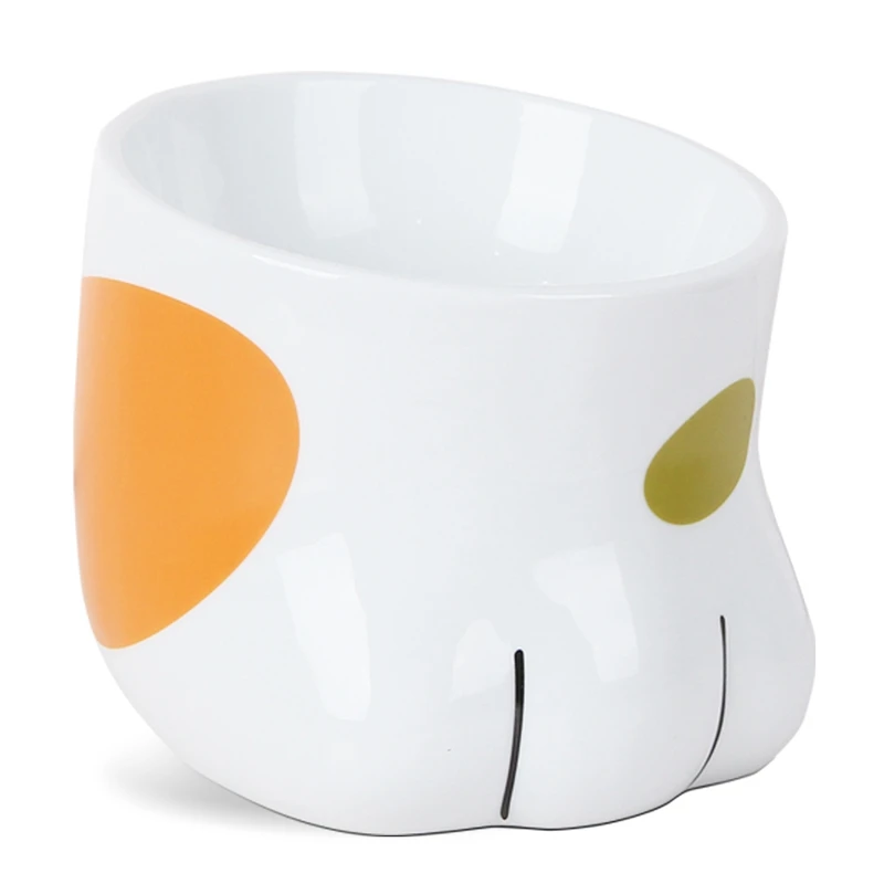 

Pet Cute White Ceramic Bowl Cat Tilted Cat Paw Pet Feeding Bowl Diameter Pet Feeders Lovely Bowl Pet Cat Feeders