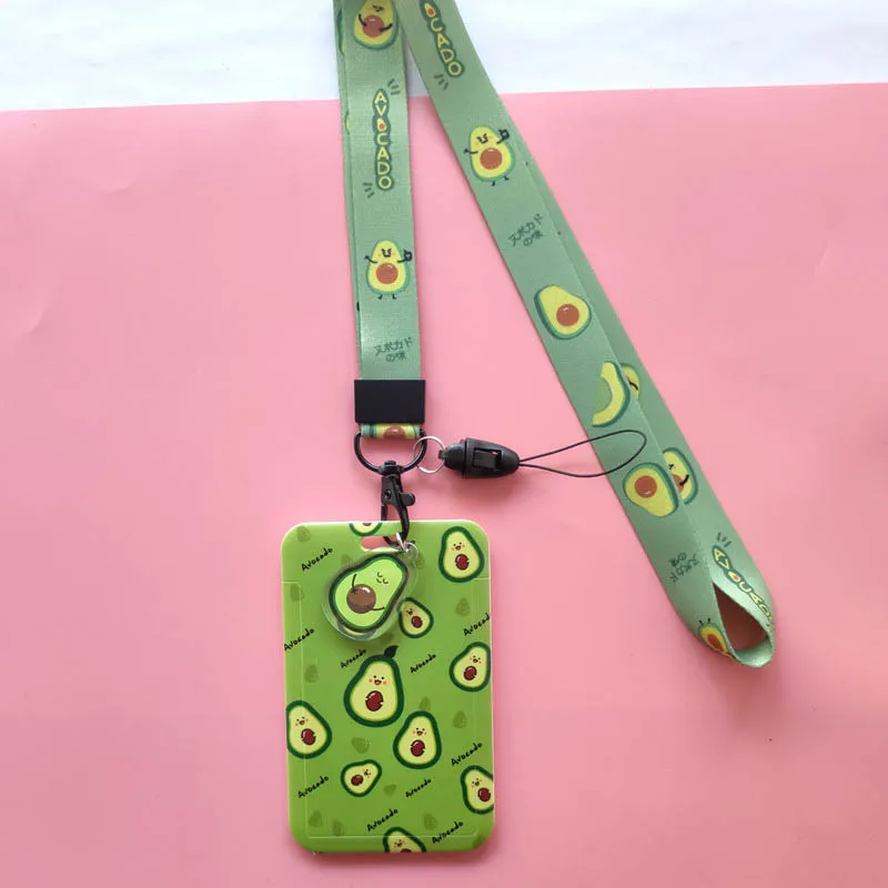 

New Fashion Cute Strawberry Avocado Lanyard Credit Card ID Holder Bag Student Women Travel Bank Bus Business Card Cover Badge