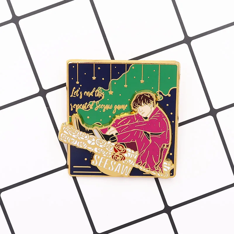 1 шт KPOP Bangtan Pin Seesaw Броши Let's End This Sepeated Seesaw игровые значки движущиеся комбинированные брошь, эмалированный штифт ювелирные изделия подарок