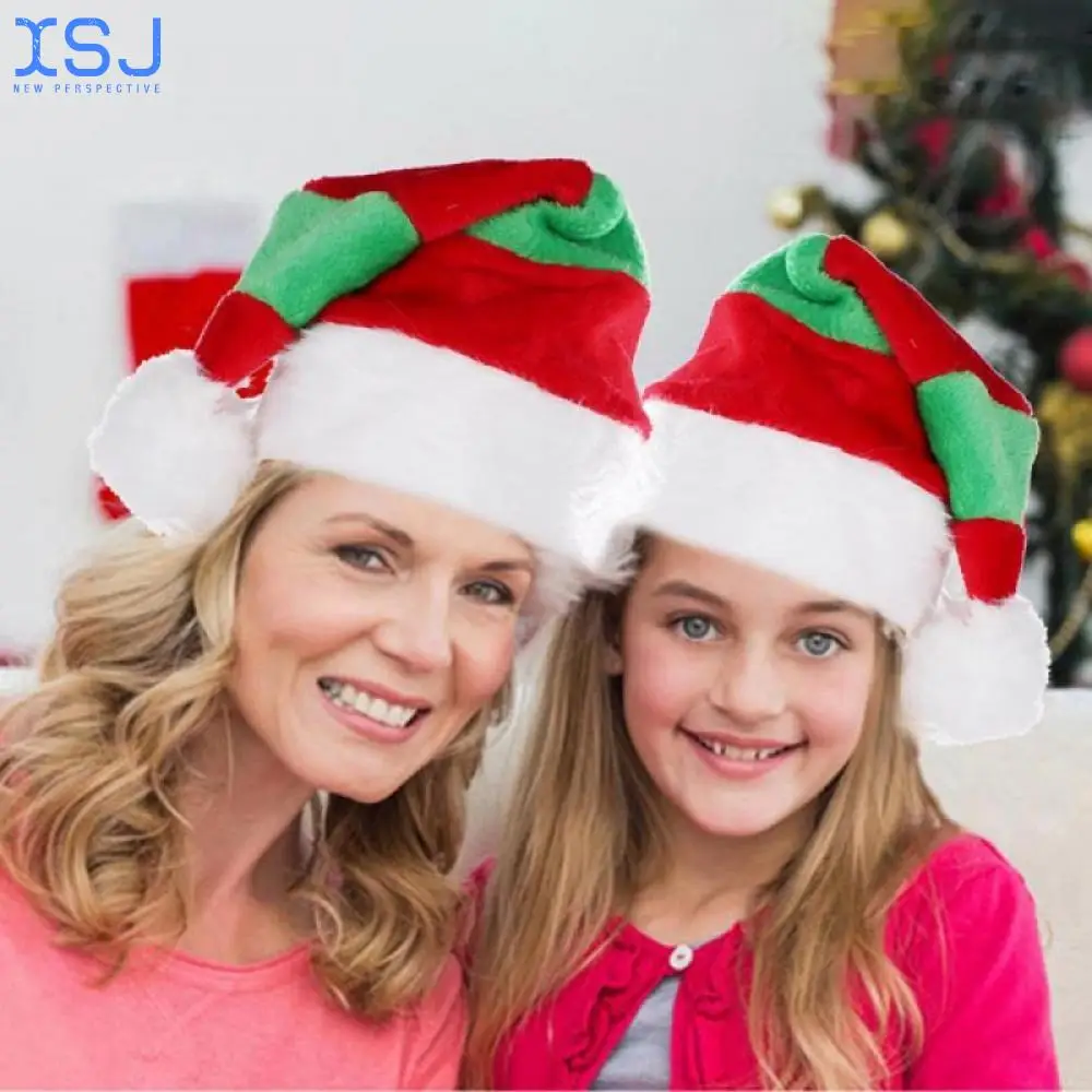 

Christmas Decorations Adult Children's Red Ordinary Christmas Hat Red White Lattice Long Fluff Short Fluff Cartoon Hat