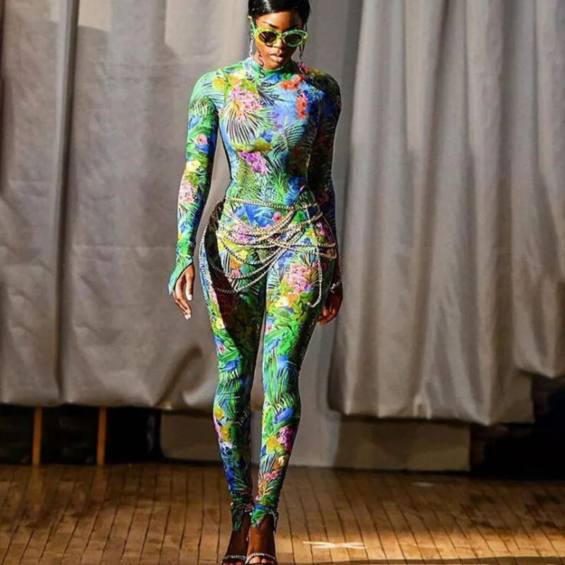 Винтажные Комбинезоны для фитнеса с принтом женский комбинезон высоким воротом