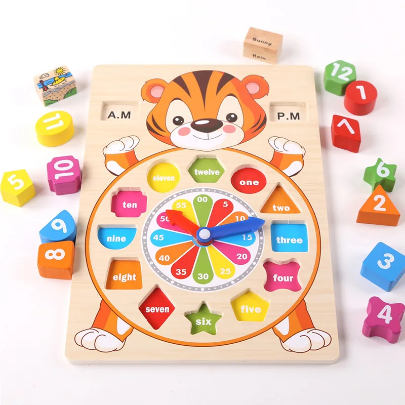 

Montessori Wooden Clock Toy Counting Math Learning Number Teaching Time Shape Sorting Clock Game Toy for Kids Preschool Toddlers