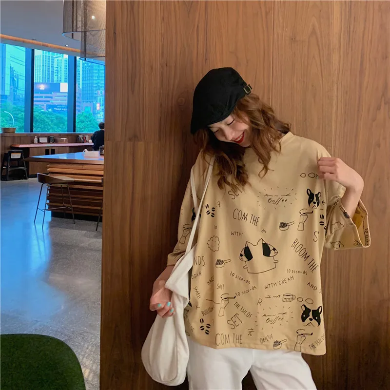 

Summer Simple Fashion Cartoon Printed t-Shirt Women's Slim Casual Loose Kawaii Blouse