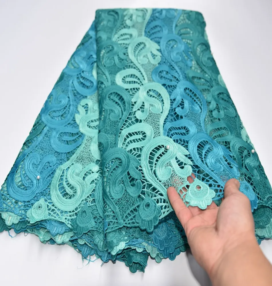 Фабричная цена гипюровое кружево с бусинами Африканское нигерийское