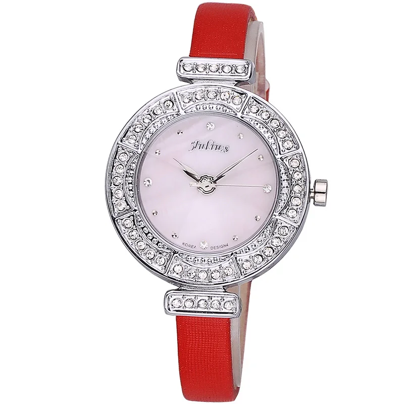 SALE! Discount Julius Old Types Lady Women's Watch Japan Mov't Fashion Hours Bracelet Real Leather Girl's Birthday Gift - Color: 30mm Red