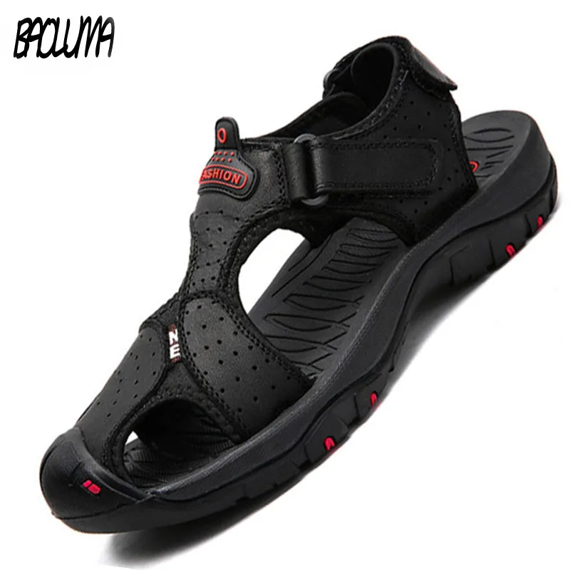 Классические мужские сандалии летние туфли лодочки из натуральной кожи Пляжные