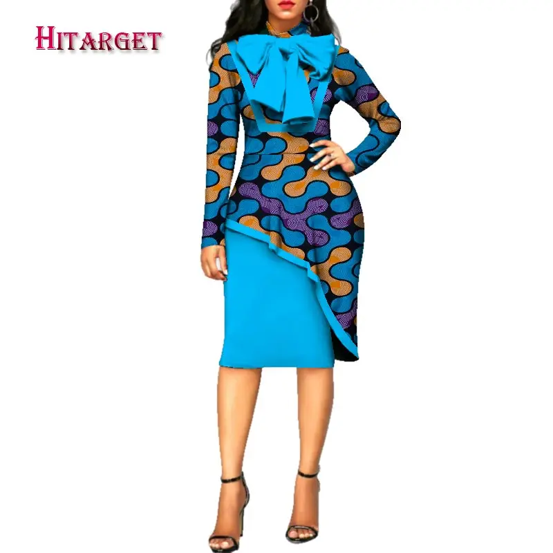 Женское платье с принтом в африканском стиле элегантное длинным рукавом модель