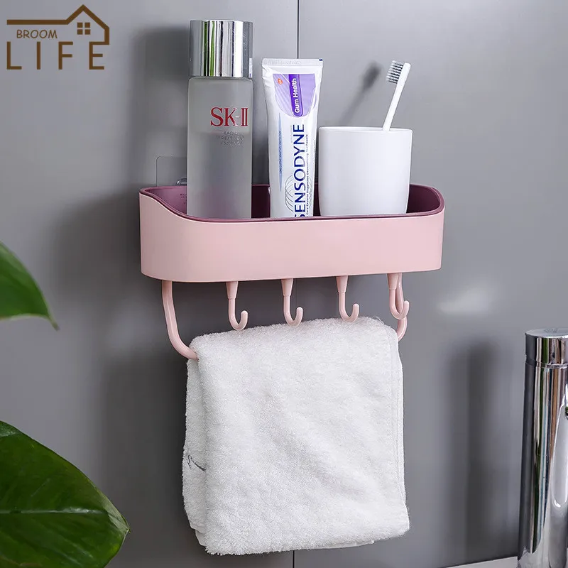 bathroom storage rack shelf with hooks towel holders shampoo bars shower shelf kitchen wall organizer rack bathroom accessories free global shipping