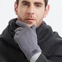 winter men plush warm cashmere outdoor sports cycling mittens women three ribs suede leather touch screen driving glove j98