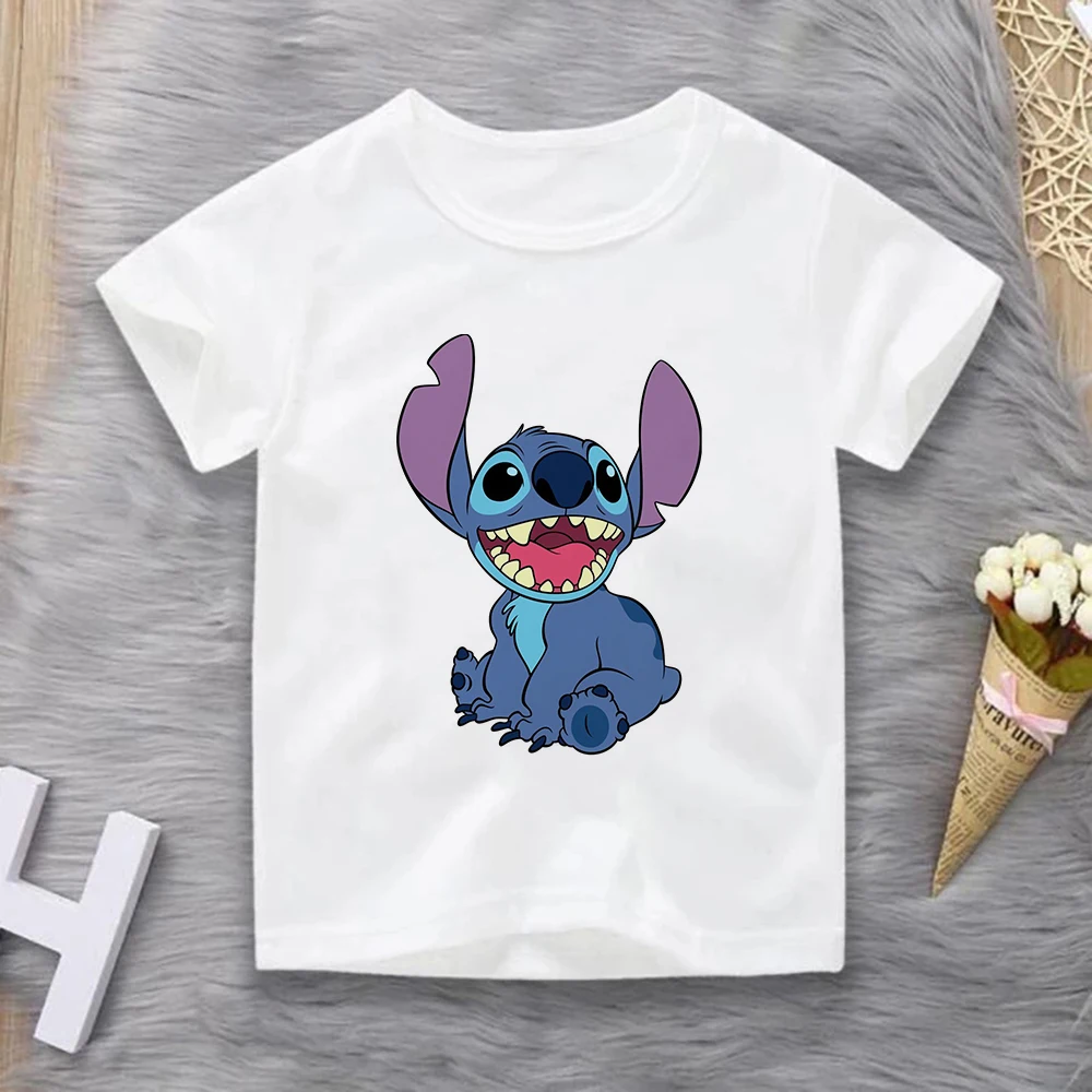 Kids Tshirt Disney Cartoon Lilo&Stitch Tops For Girls Costume Summer Fashion Ullzzang Baby Short Sleeve Boy Clothes T shirt