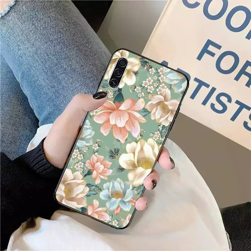 

Retro Laser Flowers aesthetics Phone Case For Samsung galaxy S 9 10 20 A 10 21 30 31 40 50 51 71 s note 20 j 4 2018 plus