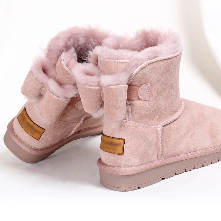 

Pink Snow Boots Fur Ankle Boots Sheepskin Ladies Winter Warm Waterproof Anti Slip Outdoor Causal Shoes Genuine Winter Boots