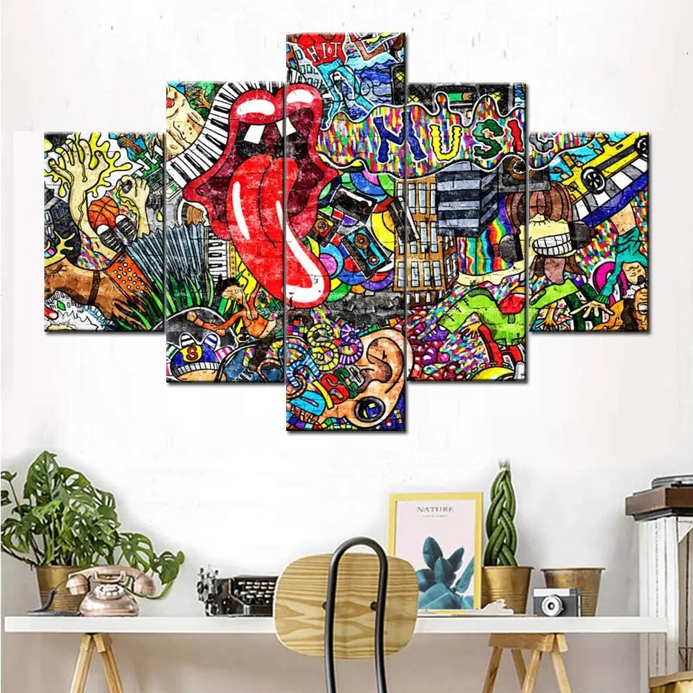 

Unframed 5Pcs Rock and Roll Beatles Graffiti Music Canvas HD Posters Wall Art Pictures HD Paintings Home Decor Room Decoration