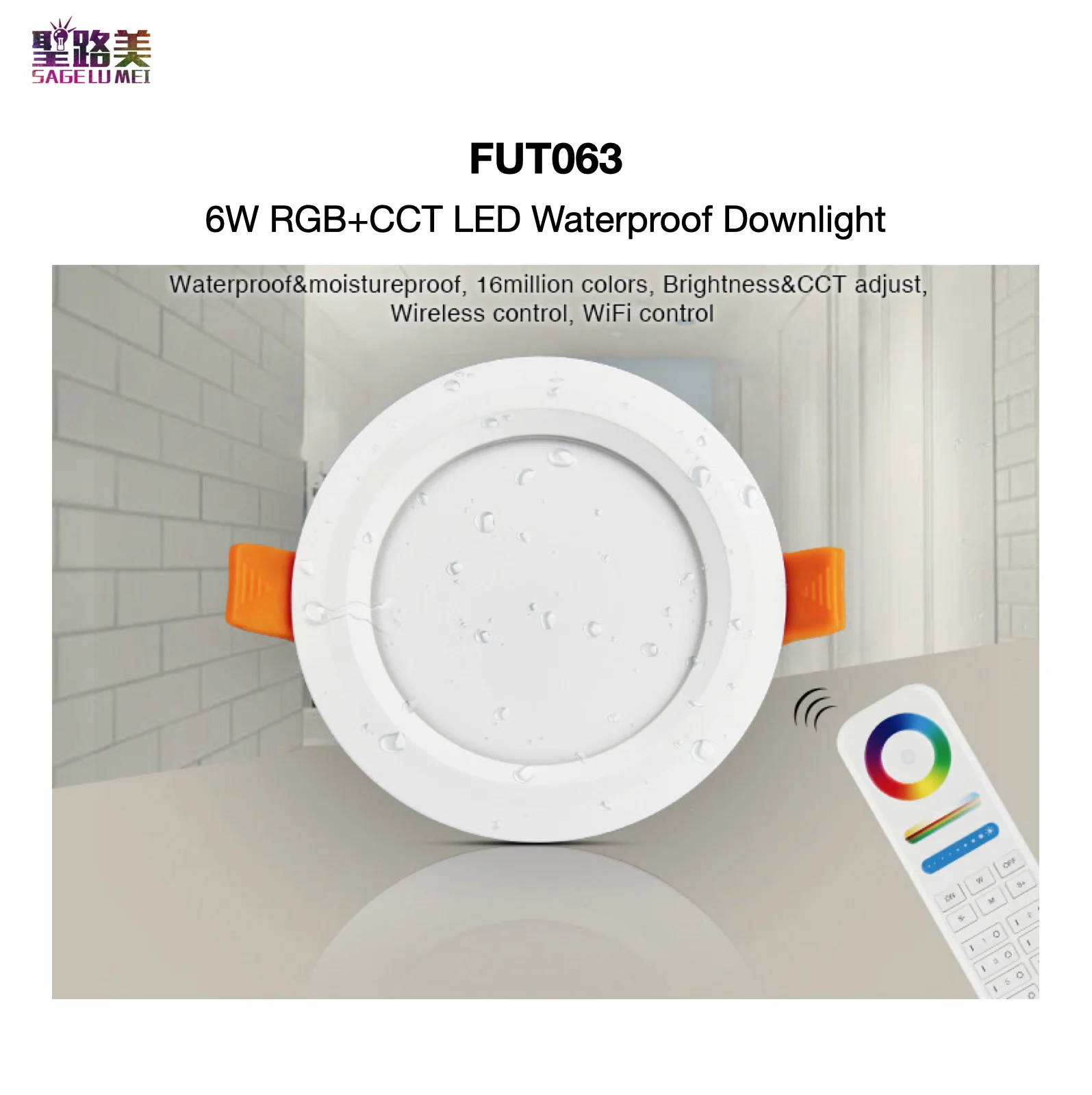 

FUT063 6W RGB+CCT Waterproof LED Downlight Wireless / WiFi Control, 16 Million Colors, CCT & Brightness Adjust MiBOXER Mi-Light