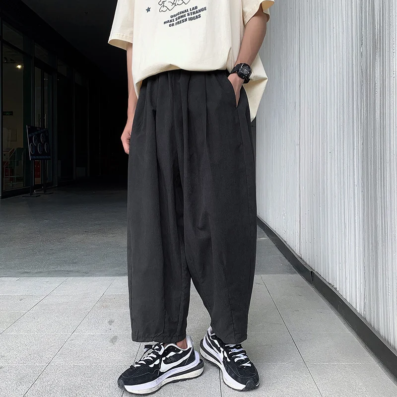 

Summer thin casual male breeches black army green leg pants long man streetwear loose hip-hop XZ87 size36-44