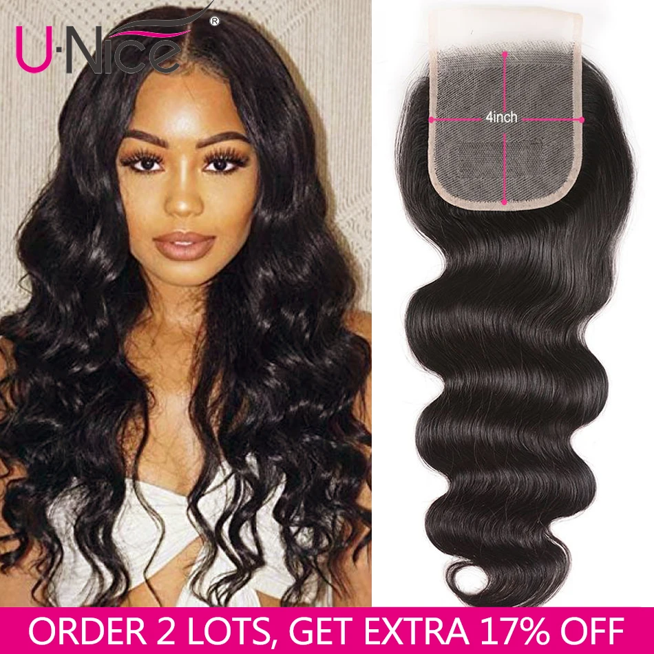 Волосы Unice бразильские волнистые волосы 4*4 кружевное закрытие цвет ручная вязка