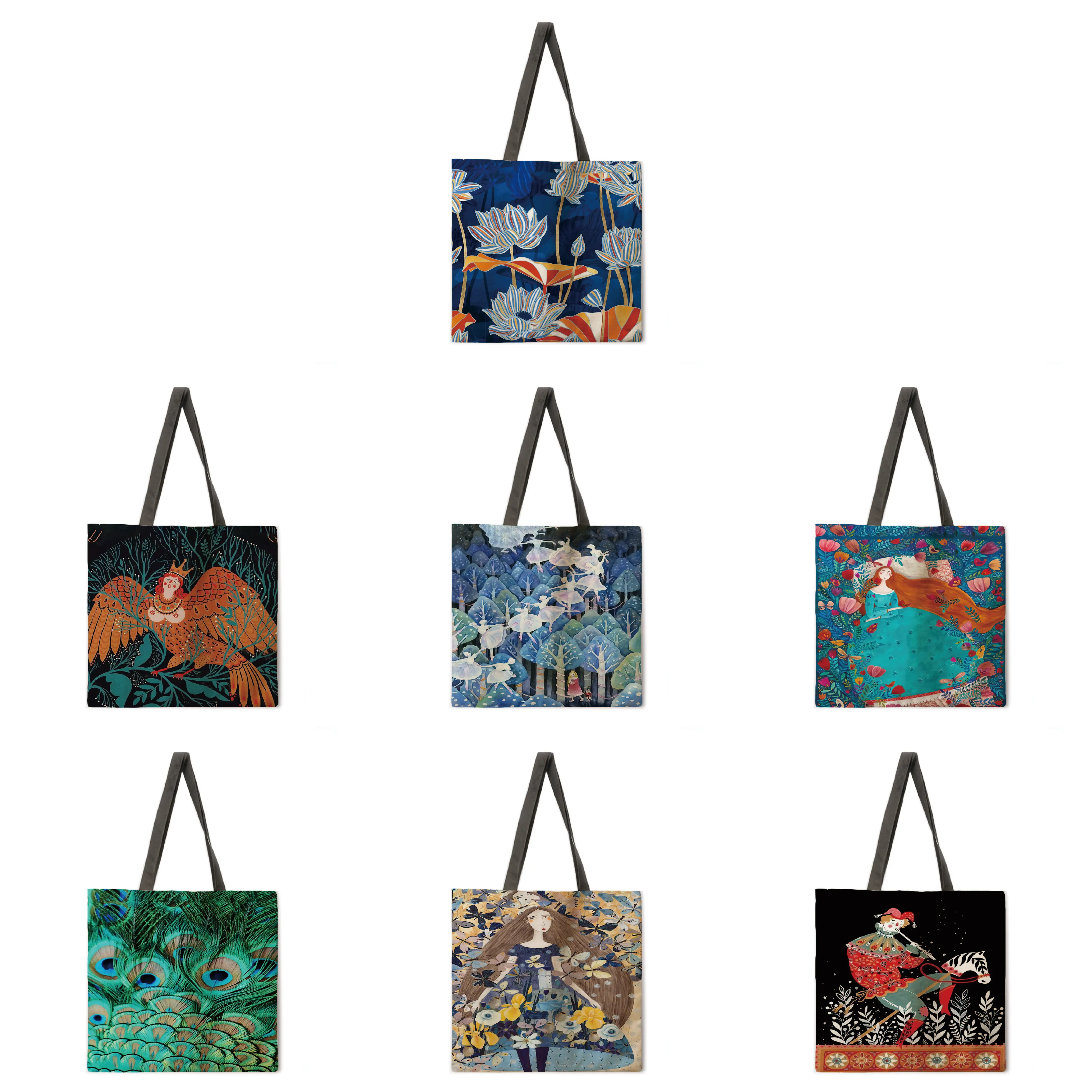 

Cold Mountain Animal Tote Bag Shoulder Bag Linen Fabric Casual Tote Bag Foldable Shopping Bag Reusable Beach Bag