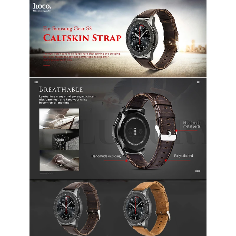 HOCO Quick Release Watch Band 22 мм ремешок из натуральной кожи для samsung gear S3 Classic Frontier Galaxy Watch 46 мм Смарт-часы