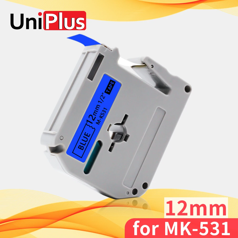 

UniPlus MK-531 M-K531 12mm Label Tape High Adhesive Compatible Brother Label Maker MK531 Black on Blue for P Touch PT-110 PT100