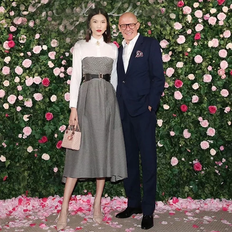 

Designer White Lapel Shirt Plaid Patchwork Fashion Casual Party Vintage Elegant Spring New Women'S Midi Dress