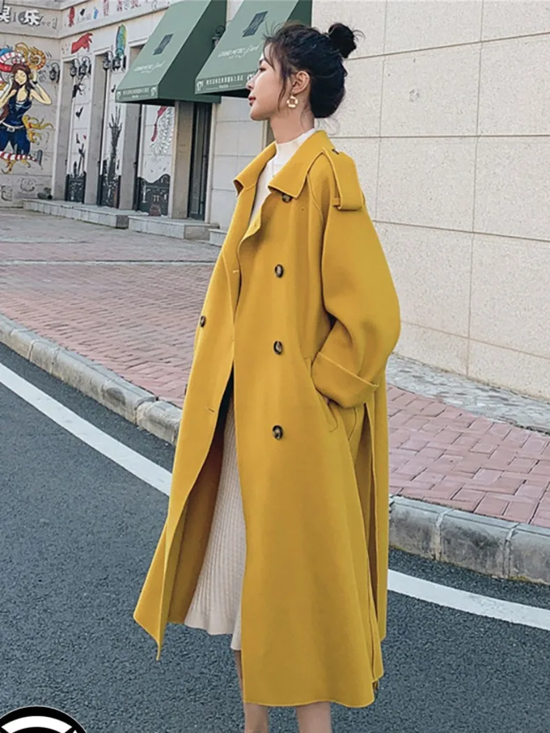 

Commuter Double-sided Woolen Trench Coat For Women Mid-length 2021 Autumn Winter New British Double-breasted Manteau Femme