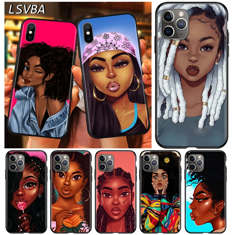 

Afro Girls Art Phone Case For Apple iPhone 14 13 12 Mini 11 XS Pro Max X XR 8 7 Plus SE 2020 Funda Black Cover Silicone Shell