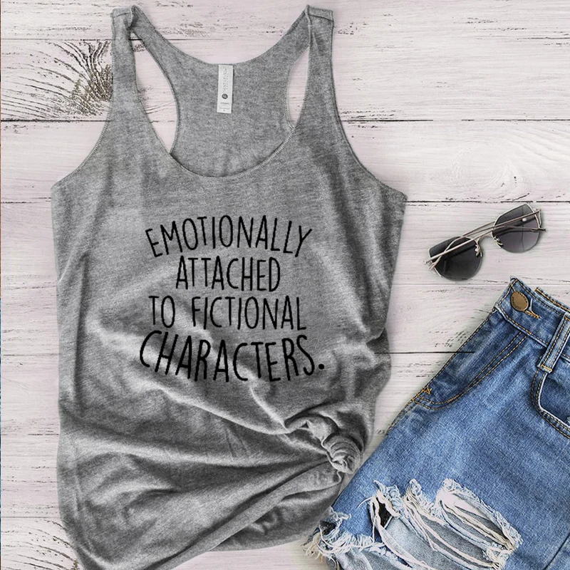 

Book Lover Shirt Romance Clothes Reading Lover Books Tops Emotionally Attached To Fictional Characters Graphic Tee Love