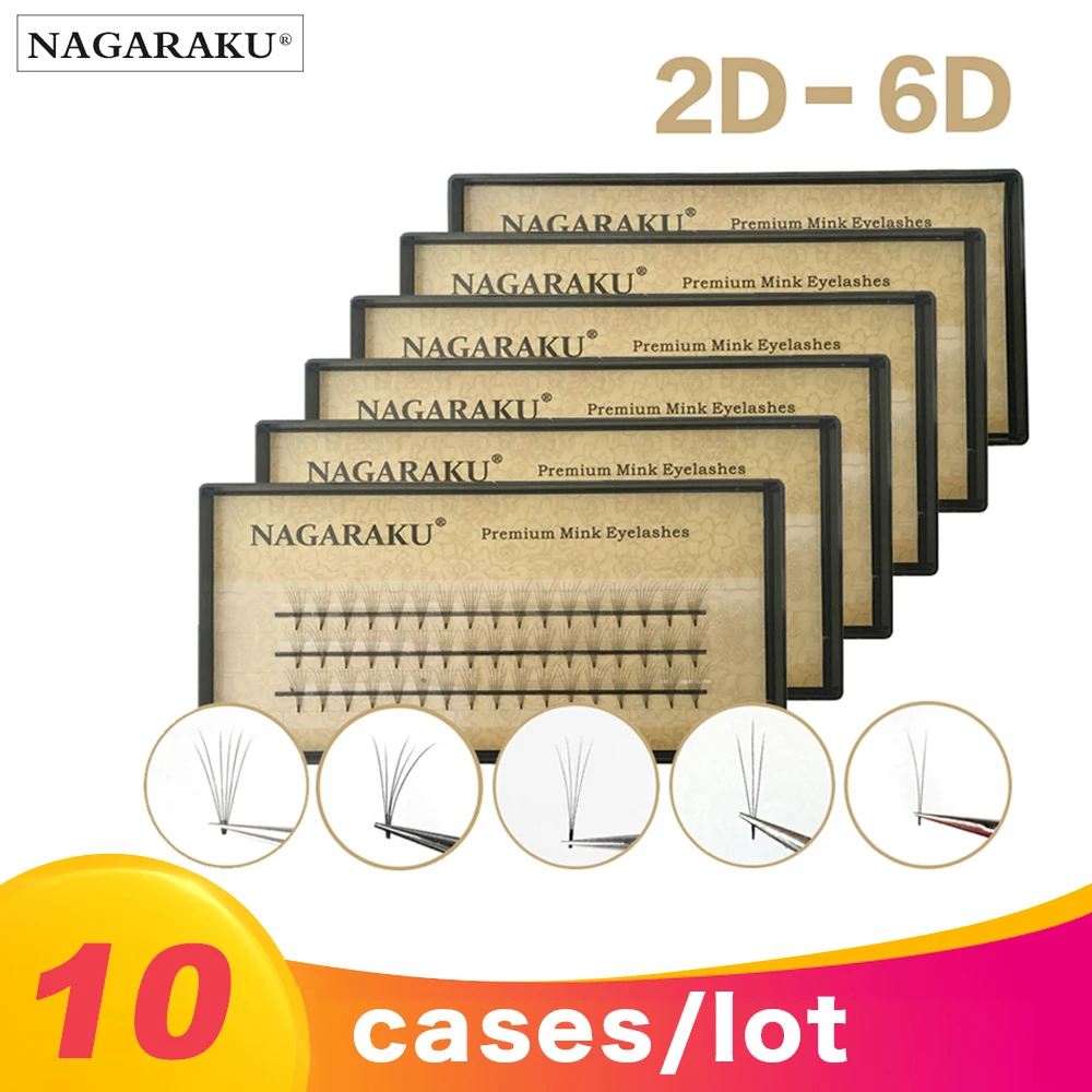 NAGARAKU 10 штук 2D/3D/4D/5D/6D термоскрепленные готовые объемные ресницы из искусственной