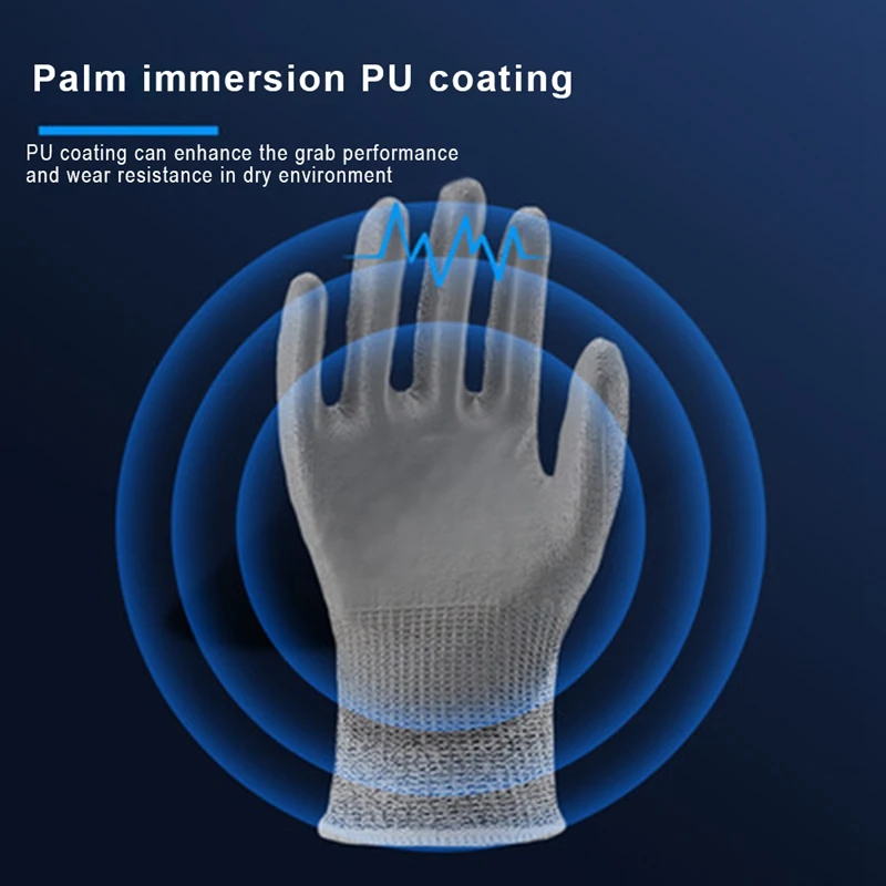 

HPPE Thickened PU Impregnated Anticutting Gloves Grade 5 Anti-cutting Gloves Fishing Cycling Outdoor Activities Slaughtering Cut