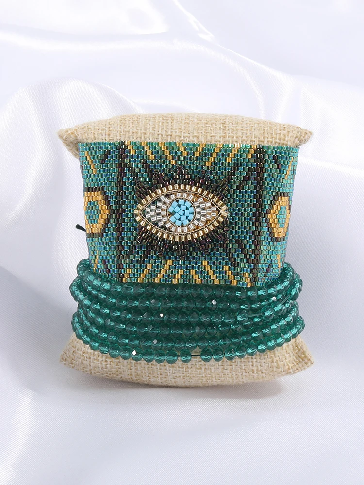 

YUOKIAA Miyuki Evil Eye Bracelet for Women Multilayer Tassel Crystal Beaded Bracelets Set Mexican Beads Pulsera Trendy Wholesale