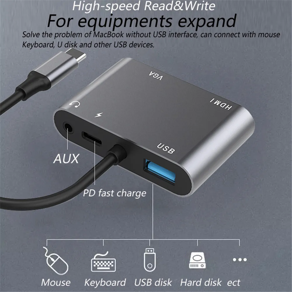 Адаптер-концентратор с Type-C на 4K HDMI VGA AUX PD USB C 3 0 для MacBook Nintendo Huawei P30 док-станции Xiaomi
