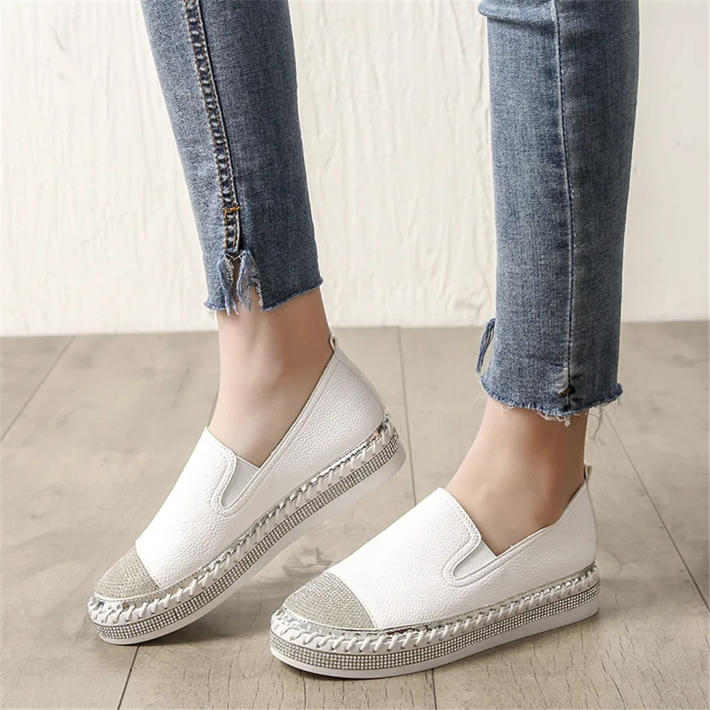 

Fashion Women Flat Shoes Rhinestone Slip-on Shoes Woman Slip On Flats Creepers Ladies Platform Female Ballet Flats