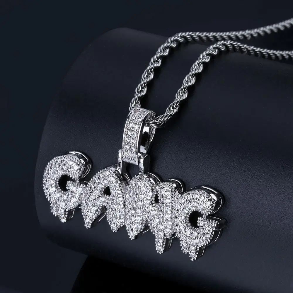 Iced Out кубический циркон Bling Bubble буквы банды кулон ожерелье для мужчин хип хоп