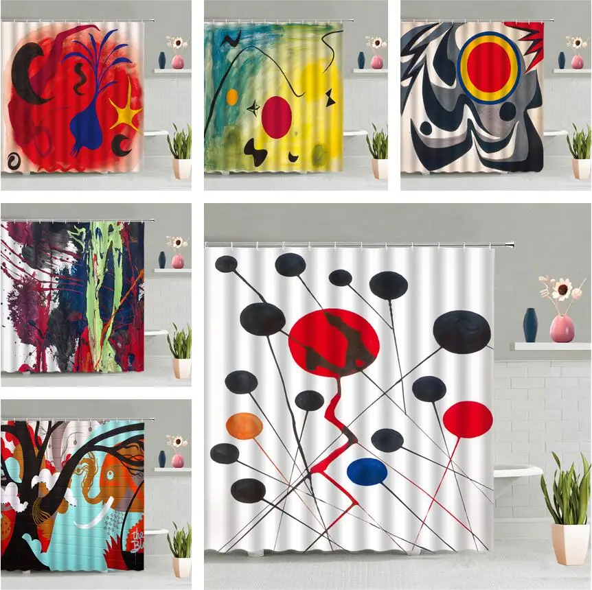 

Abstract Oil Painting Shower Curtain Circular Geometry Graffiti Modern Bathroom Hanging Curtains Waterproof Hooks Home Decor Set