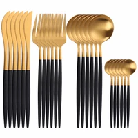 24pcs matte black gold stainless steel cutlery set thin tableware dinnerware dinner travel flatware set forks knives spoons set